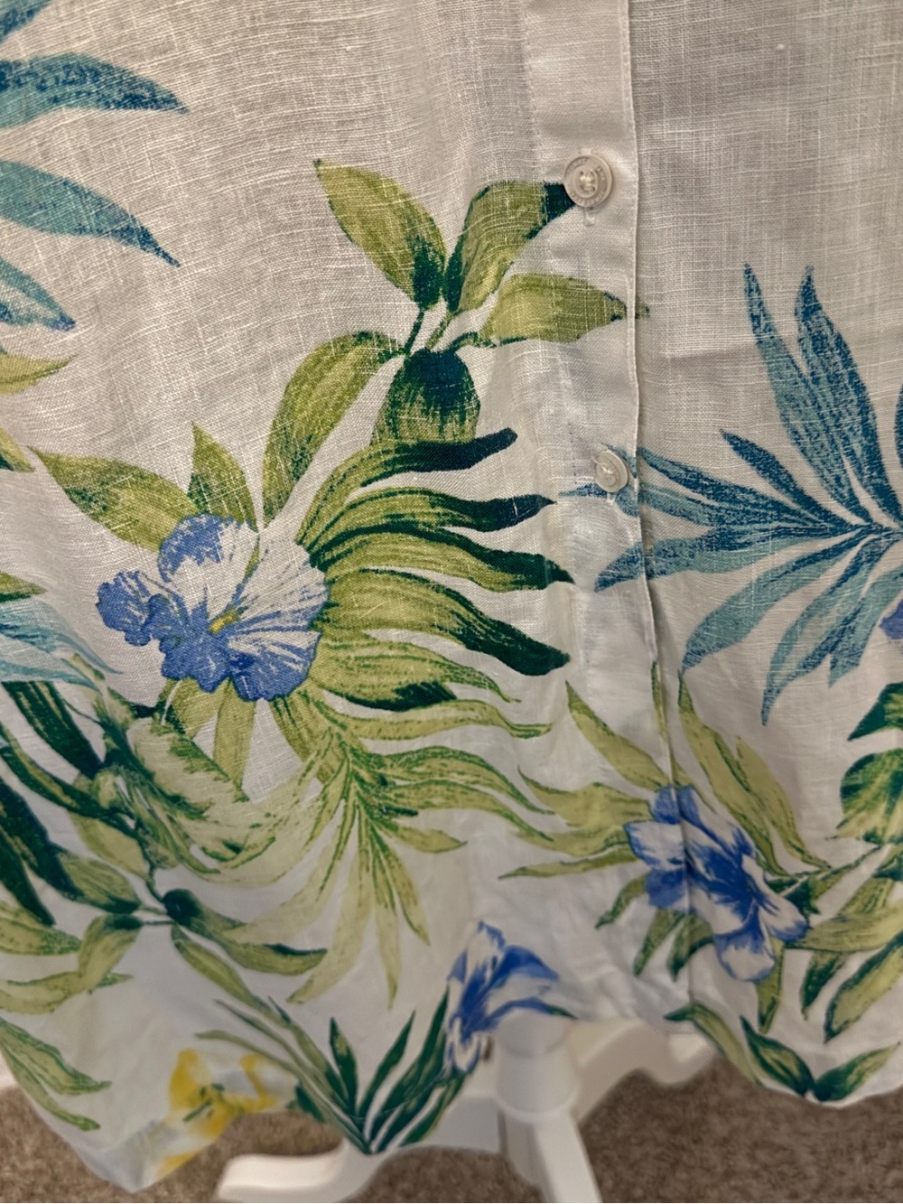 Tommy Bahama White Linen Button-Front Midi Dress with Tropical Hem Size M - Picture 7 of 11
